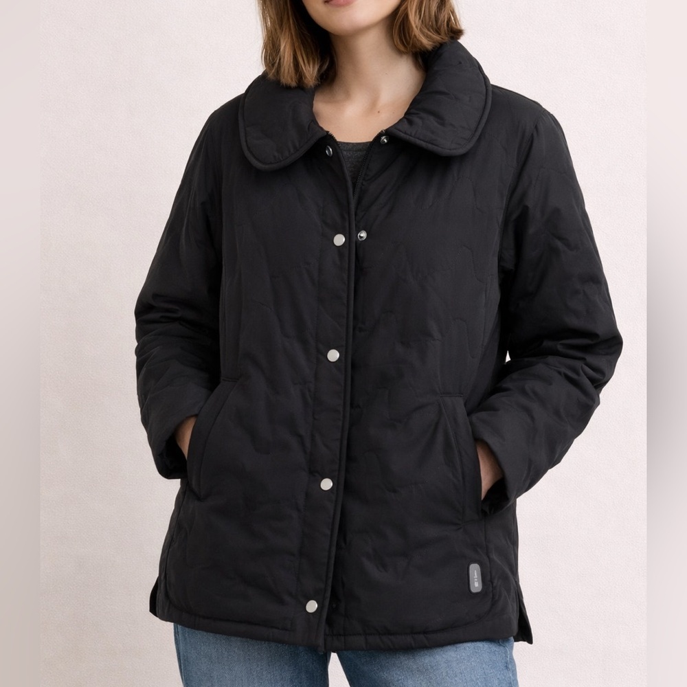 🖤 Bass Outdoor Quilted Jacket Size L Black NWT Snap Front‎ Cozy Chic Coat✨